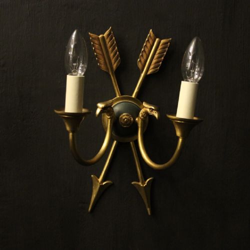 FRENCH PAIR OF EMPIRE GILDED TWIN ARM WALL LIGHTS - ADDITIONAL PHOTO 1