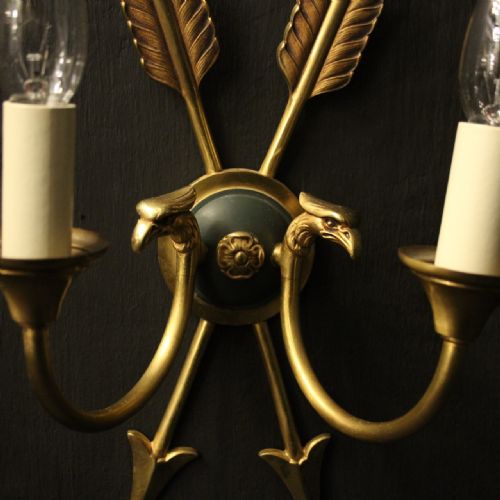 FRENCH PAIR OF EMPIRE GILDED TWIN ARM WALL LIGHTS - ADDITIONAL PHOTO 2