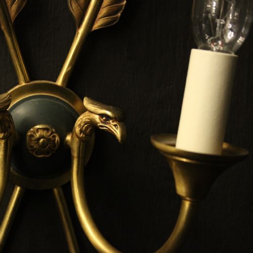 FRENCH PAIR OF EMPIRE GILDED TWIN ARM WALL LIGHTS - ADDITIONAL PHOTO 3