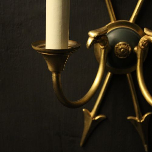 FRENCH PAIR OF EMPIRE GILDED TWIN ARM WALL LIGHTS - ADDITIONAL PHOTO 4