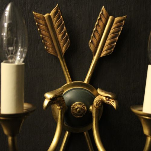 FRENCH PAIR OF EMPIRE GILDED TWIN ARM WALL LIGHTS - ADDITIONAL PHOTO 5