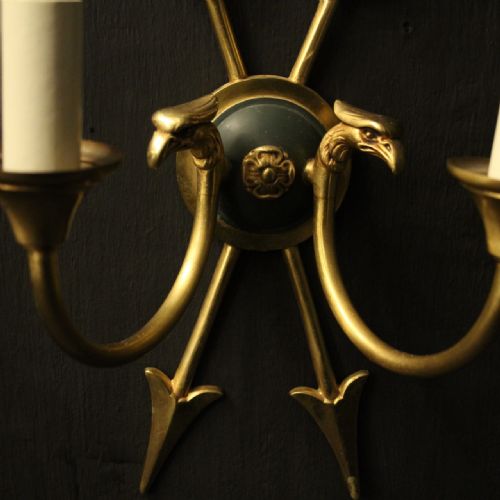 FRENCH PAIR OF EMPIRE GILDED TWIN ARM WALL LIGHTS - ADDITIONAL PHOTO 6