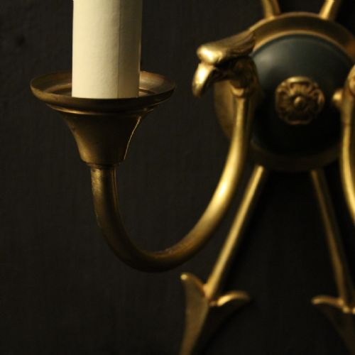 FRENCH PAIR OF EMPIRE GILDED TWIN ARM WALL LIGHTS - ADDITIONAL PHOTO 7