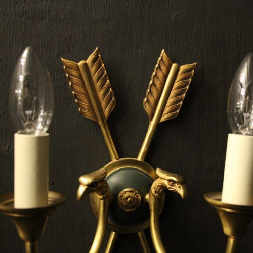 FRENCH PAIR OF EMPIRE GILDED TWIN ARM WALL LIGHTS - ADDITIONAL PHOTO 8