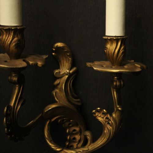 FRENCH PAIR OF GILDED TWIN ARM ANTIQUE WALL LIGHTS - ADDITIONAL PHOTO 3