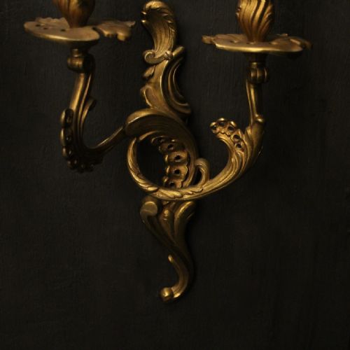 FRENCH PAIR OF GILDED TWIN ARM ANTIQUE WALL LIGHTS - ADDITIONAL PHOTO 7