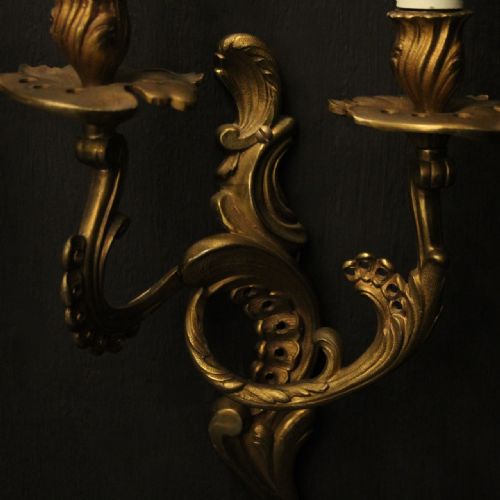 FRENCH PAIR OF GILDED TWIN ARM ANTIQUE WALL LIGHTS - ADDITIONAL PHOTO 8