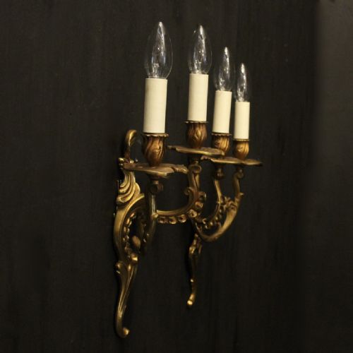 FRENCH PAIR OF GILDED TWIN ARM ANTIQUE WALL LIGHTS - ADDITIONAL PHOTO 9
