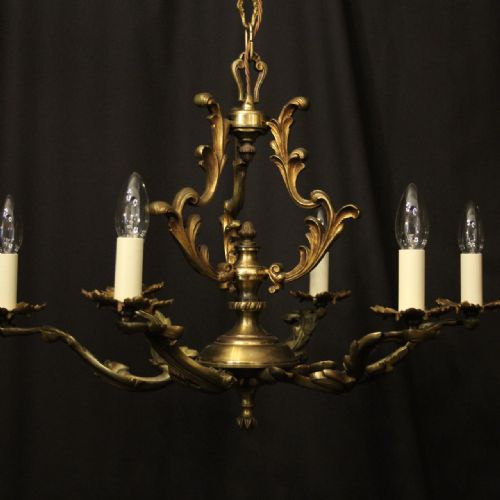 FRENCH GILDED BRONZE 6 LIGHT ANTIQUE CHANDELIER - ADDITIONAL PHOTO 1