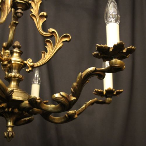 FRENCH GILDED BRONZE 6 LIGHT ANTIQUE CHANDELIER - ADDITIONAL PHOTO 4