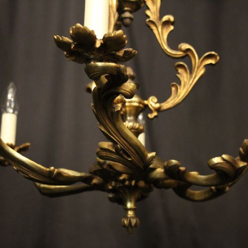 FRENCH GILDED BRONZE 6 LIGHT ANTIQUE CHANDELIER - ADDITIONAL PHOTO 5