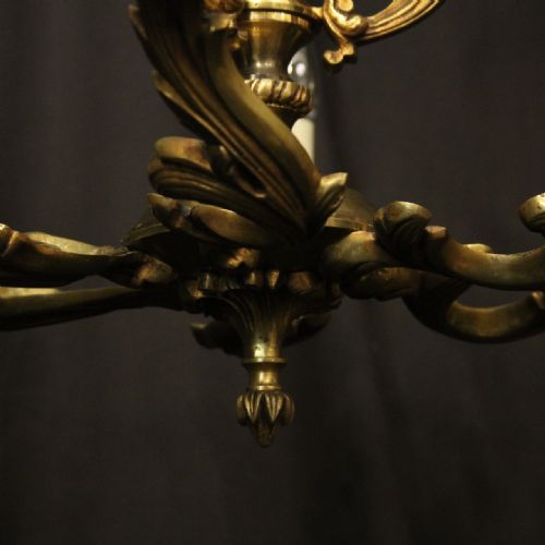 FRENCH GILDED BRONZE 6 LIGHT ANTIQUE CHANDELIER - ADDITIONAL PHOTO 6