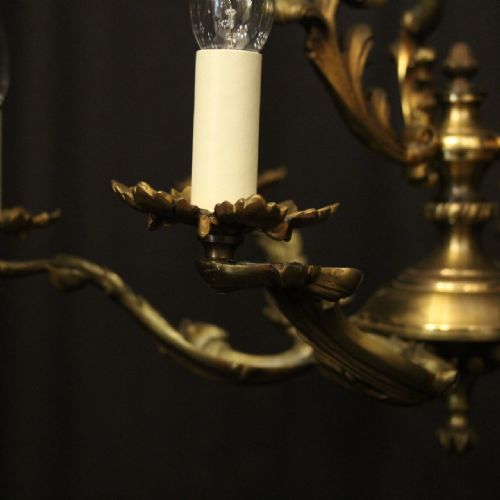 FRENCH GILDED BRONZE 6 LIGHT ANTIQUE CHANDELIER - ADDITIONAL PHOTO 7