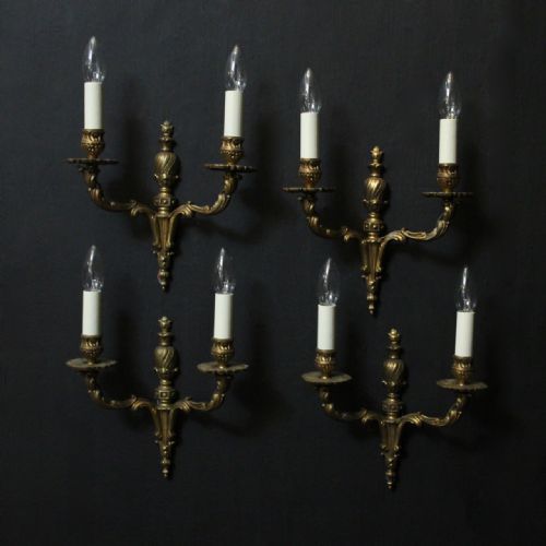 french set of 4 gilded twin arm antique wall lights - CATEGORY: ANTIQUE LIGHTING - DATED 1920
