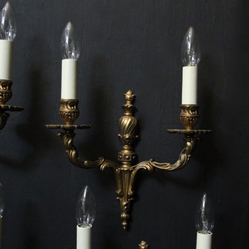 FRENCH SET OF 4 GILDED TWIN ARM ANTIQUE WALL LIGHTS - ADDITIONAL PHOTO 1