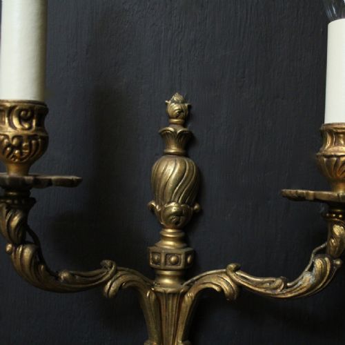 FRENCH SET OF 4 GILDED TWIN ARM ANTIQUE WALL LIGHTS - ADDITIONAL PHOTO 2