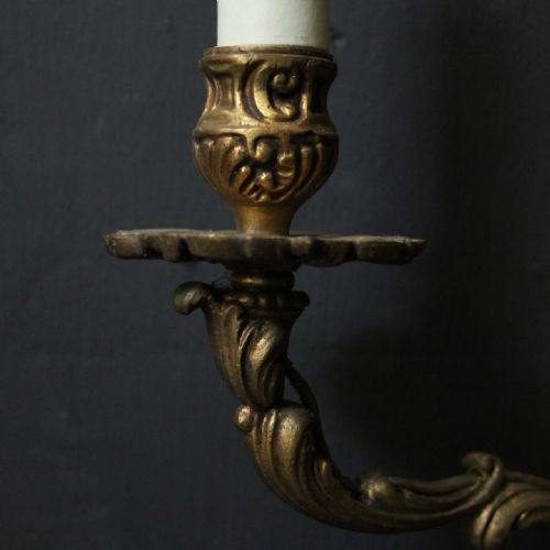 FRENCH SET OF 4 GILDED TWIN ARM ANTIQUE WALL LIGHTS - ADDITIONAL PHOTO 5