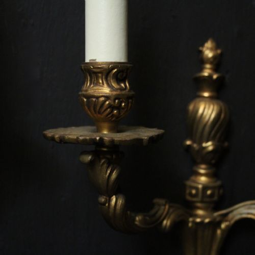 FRENCH SET OF 4 GILDED TWIN ARM ANTIQUE WALL LIGHTS - ADDITIONAL PHOTO 8