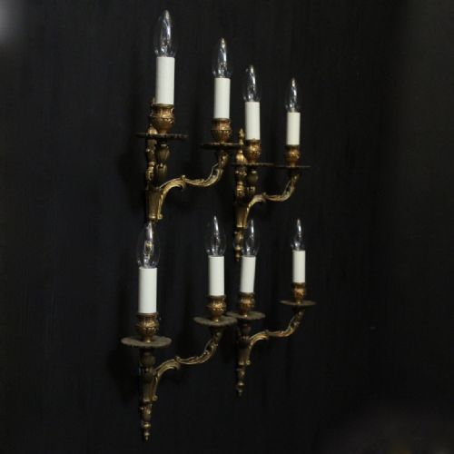 FRENCH SET OF 4 GILDED TWIN ARM ANTIQUE WALL LIGHTS - ADDITIONAL PHOTO 9