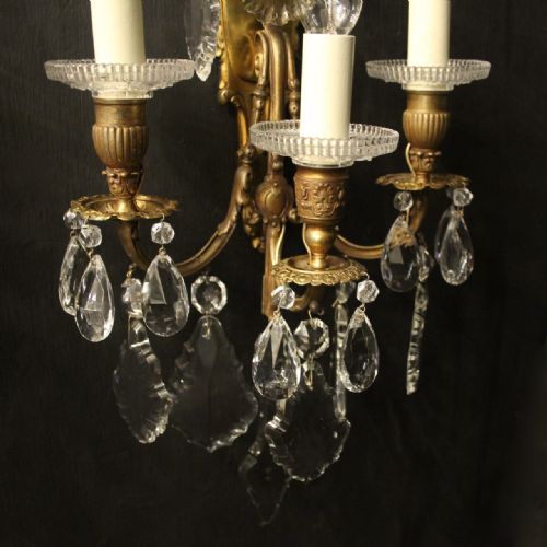 FRENCH PAIR OF GILDED BRONZE CRYSTAL SCONCES - ADDITIONAL PHOTO 2