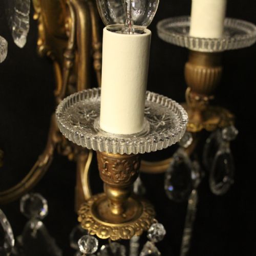 FRENCH PAIR OF GILDED BRONZE CRYSTAL SCONCES - ADDITIONAL PHOTO 4