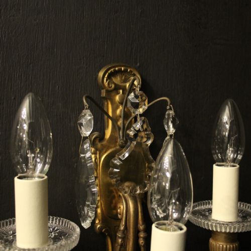 FRENCH PAIR OF GILDED BRONZE CRYSTAL SCONCES - ADDITIONAL PHOTO 5