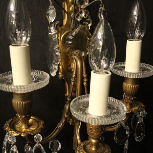 FRENCH PAIR OF GILDED BRONZE CRYSTAL SCONCES - ADDITIONAL PHOTO 6