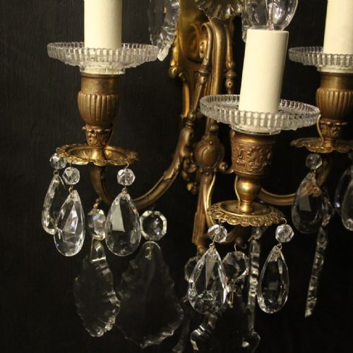 FRENCH PAIR OF GILDED BRONZE CRYSTAL SCONCES - ADDITIONAL PHOTO 8