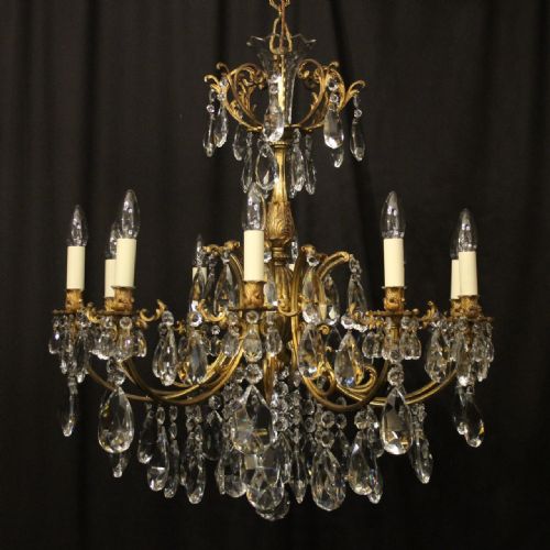 italian gilded bronze crystal 10 light antique chandelier - CATEGORY: ANTIQUE LIGHTING - DATED 1910