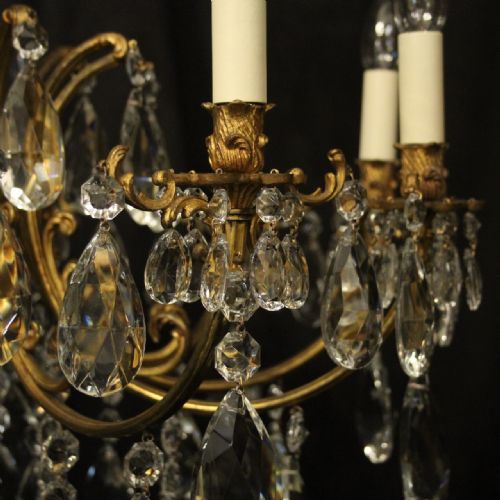 ITALIAN GILDED BRONZE CRYSTAL 10 LIGHT ANTIQUE CHANDELIER - ADDITIONAL PHOTO 3