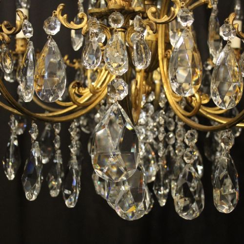 ITALIAN GILDED BRONZE CRYSTAL 10 LIGHT ANTIQUE CHANDELIER - ADDITIONAL PHOTO 5