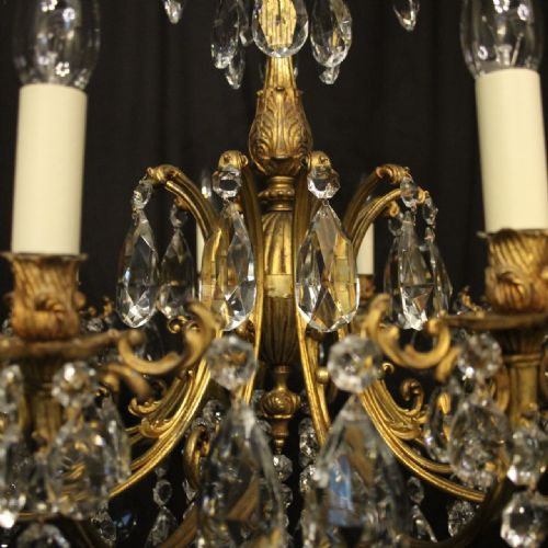ITALIAN GILDED BRONZE CRYSTAL 10 LIGHT ANTIQUE CHANDELIER - ADDITIONAL PHOTO 6