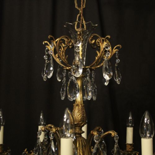 ITALIAN GILDED BRONZE CRYSTAL 10 LIGHT ANTIQUE CHANDELIER - ADDITIONAL PHOTO 7