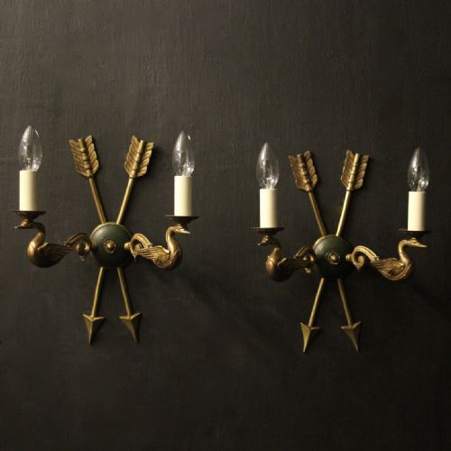 french pair of empire gilded antique wall lights - CATEGORY: ANTIQUE LIGHTING - DATED 1920