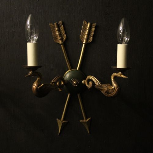 FRENCH PAIR OF EMPIRE GILDED ANTIQUE WALL LIGHTS - ADDITIONAL PHOTO 1
