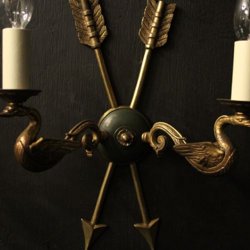 FRENCH PAIR OF EMPIRE GILDED ANTIQUE WALL LIGHTS - ADDITIONAL PHOTO 2