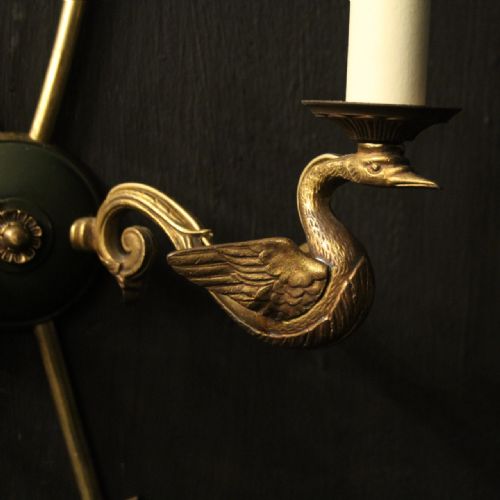 FRENCH PAIR OF EMPIRE GILDED ANTIQUE WALL LIGHTS - ADDITIONAL PHOTO 4