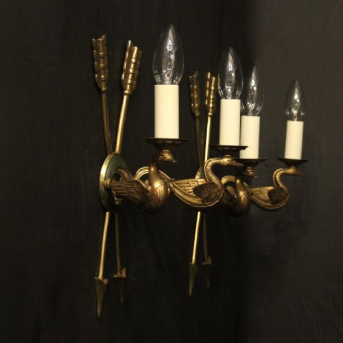 FRENCH PAIR OF EMPIRE GILDED ANTIQUE WALL LIGHTS - ADDITIONAL PHOTO 9