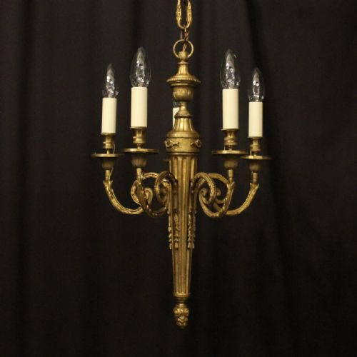 french gilded bronze 5 light antique chandelier - CATEGORY: ANTIQUE LIGHTING - DATED 19TH CENTURY