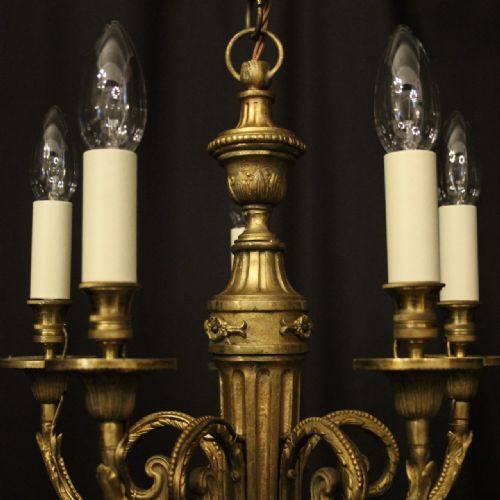 FRENCH GILDED BRONZE 5 LIGHT ANTIQUE CHANDELIER - ADDITIONAL PHOTO 2