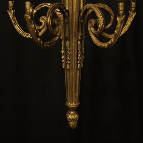 FRENCH GILDED BRONZE 5 LIGHT ANTIQUE CHANDELIER - ADDITIONAL PHOTO 3