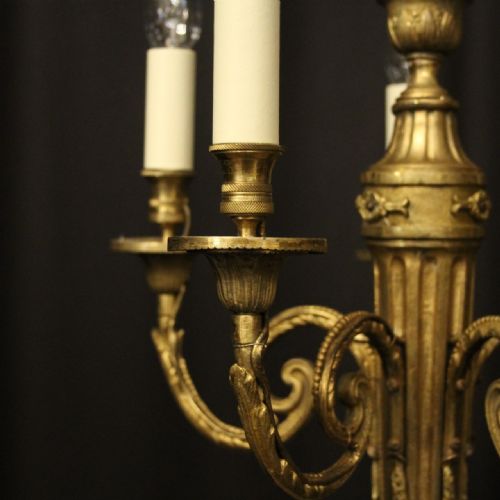 FRENCH GILDED BRONZE 5 LIGHT ANTIQUE CHANDELIER - ADDITIONAL PHOTO 4