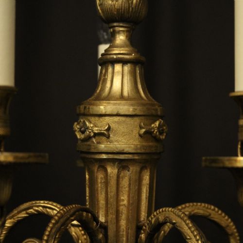 FRENCH GILDED BRONZE 5 LIGHT ANTIQUE CHANDELIER - ADDITIONAL PHOTO 6