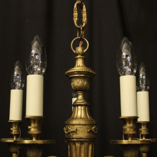 FRENCH GILDED BRONZE 5 LIGHT ANTIQUE CHANDELIER - ADDITIONAL PHOTO 7