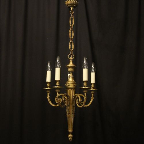 FRENCH GILDED BRONZE 5 LIGHT ANTIQUE CHANDELIER - ADDITIONAL PHOTO 8