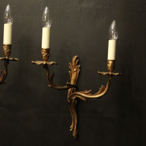FRENCH PAIR OF BRONZE ANTIQUE WALL SCONCES - ADDITIONAL PHOTO 1