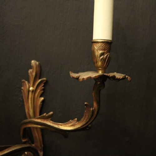 FRENCH PAIR OF BRONZE ANTIQUE WALL SCONCES - ADDITIONAL PHOTO 2