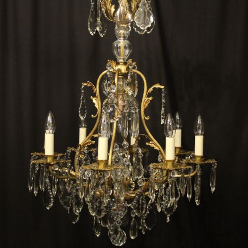 FRENCH GILDED BRONZE CRYSTAL 9 LIGHT ANTIQUE CHANDELIER - ADDITIONAL PHOTO 1
