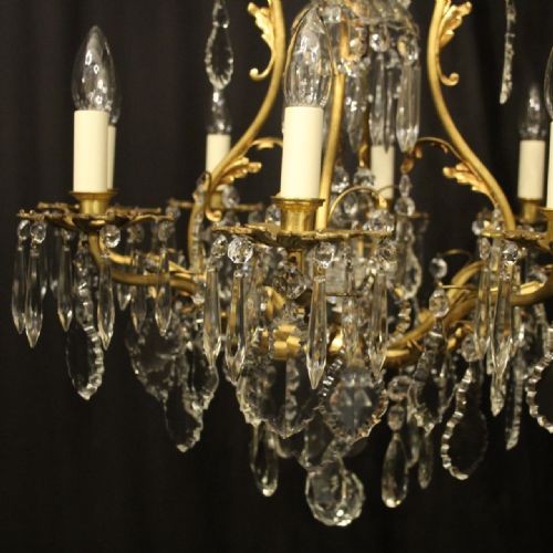 FRENCH GILDED BRONZE CRYSTAL 9 LIGHT ANTIQUE CHANDELIER - ADDITIONAL PHOTO 2