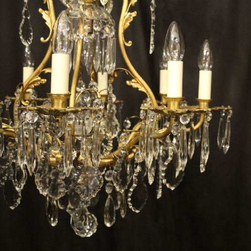 FRENCH GILDED BRONZE CRYSTAL 9 LIGHT ANTIQUE CHANDELIER - ADDITIONAL PHOTO 3